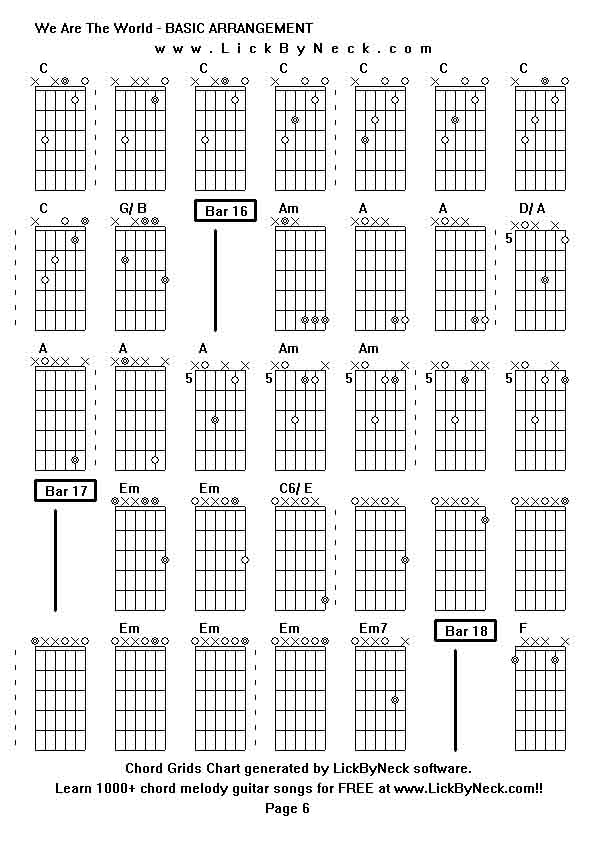 Chord Grids Chart of chord melody fingerstyle guitar song-We Are The World - BASIC ARRANGEMENT,generated by LickByNeck software.